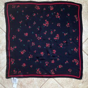 ANN TAYLOR/LOFT SILK SQUARE SCARF:NWT DEEP SPACE BLUE/FLORAL (see note)